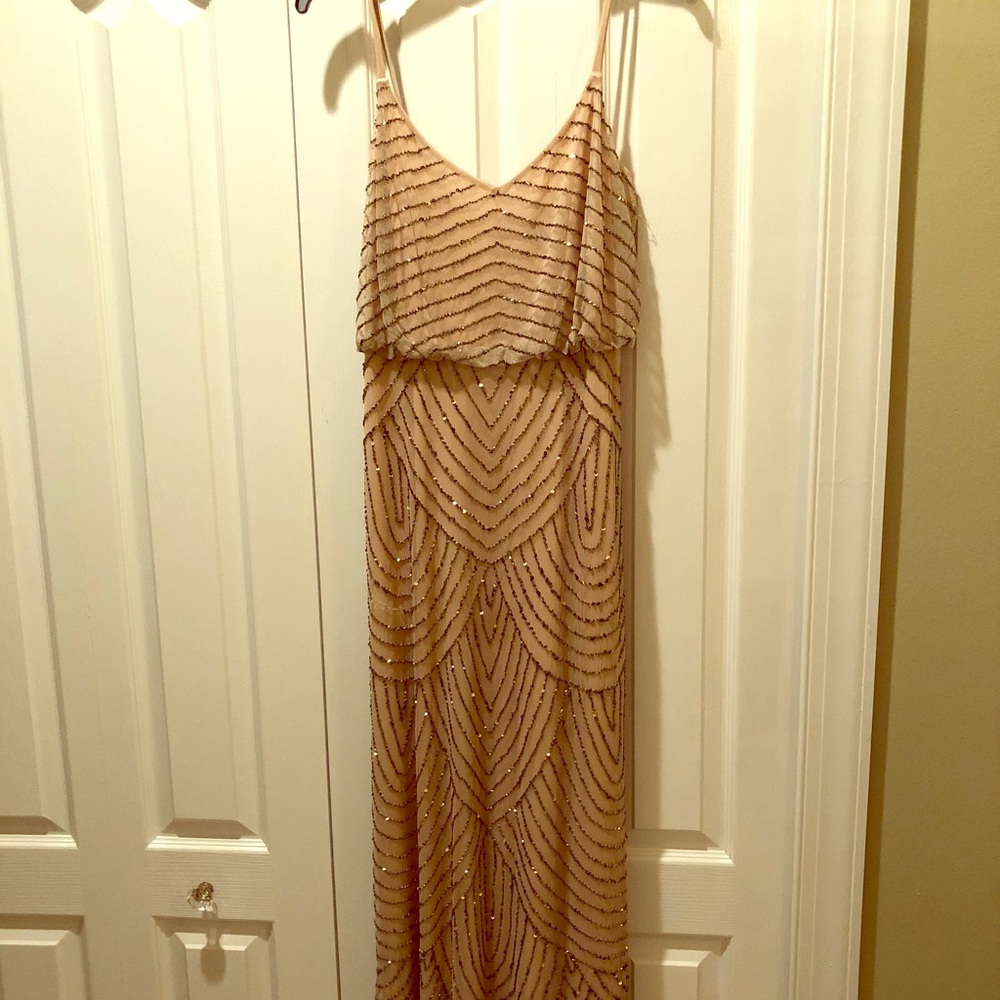 Adrianna Papell Blush Beaded Gown Size 10 Petite